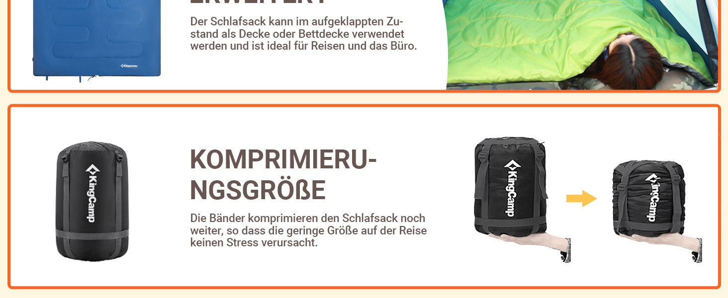 KingCamp 3-Season Sleeping Bag - Lightweight, Water-Resistant & Warm for Adults & Kids - Camping & Outdoor Use
