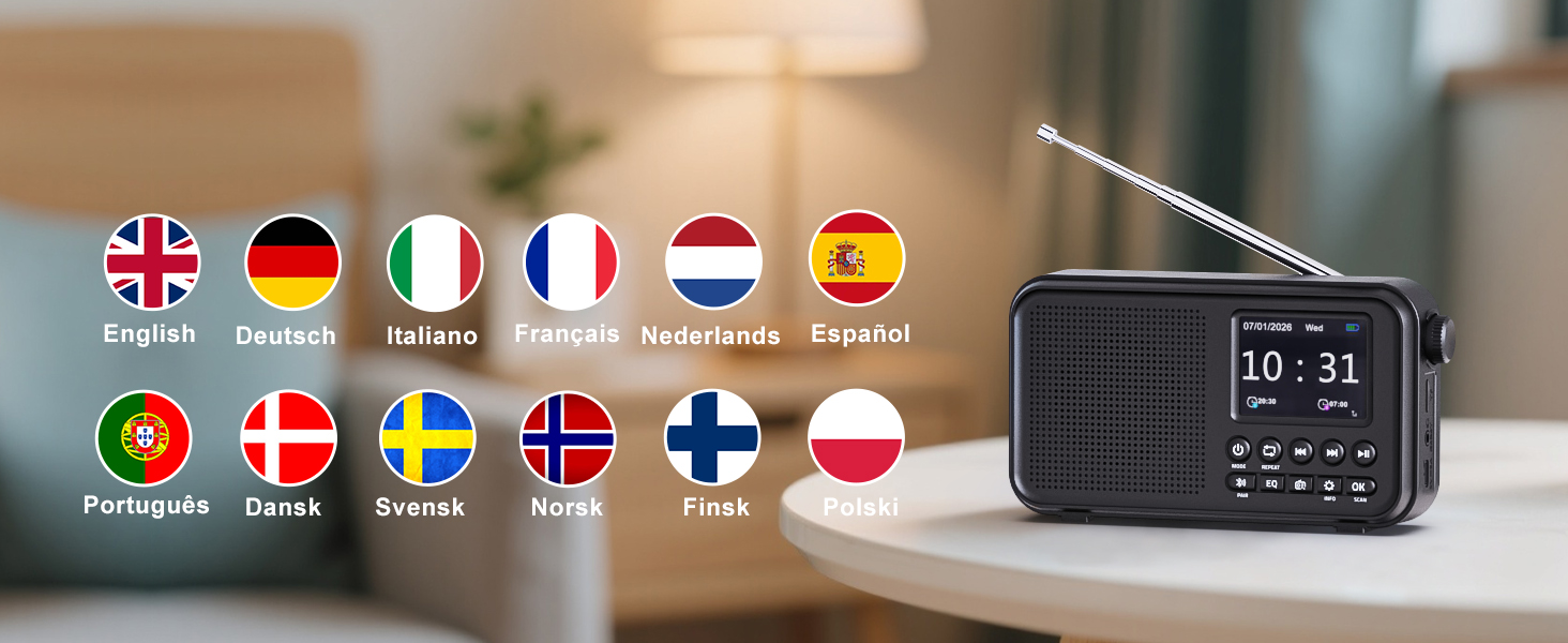 Портативне DAB/DAB+ радіо з Bluetooth 5.0, FM, акумулятором 3000mAh, дисплеєм 2.4