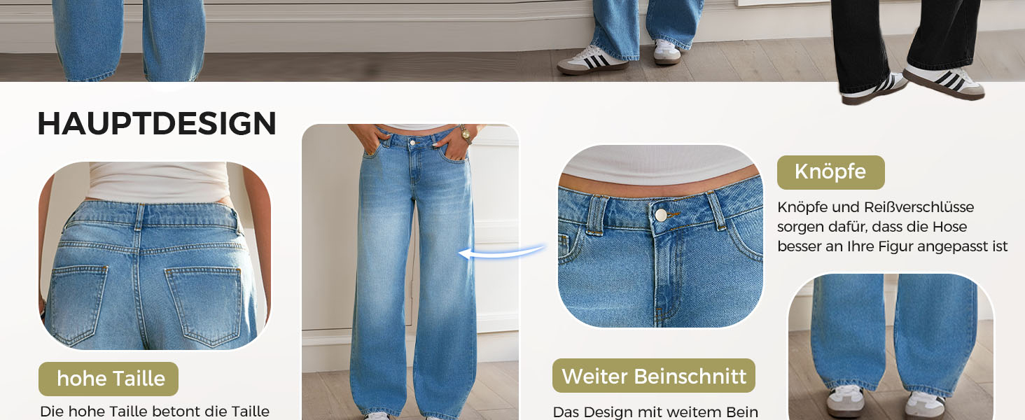 Джинси жіночі Fisoew Baggy з широкими штанинами, середньої посадки, темно-сині, розмір 40