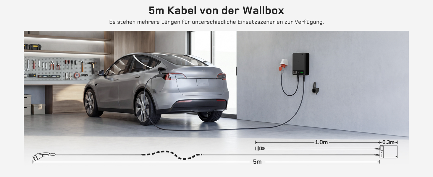 Wallbox 11 кВт з Wi-Fi та кабелем Type 2 7,5м, 3-фазне зарядне для електромобілів (BEV/PHEV), захист RCD Type A 30mA/DC 6mA, IP54, чорний