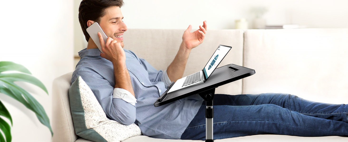 Стіл для ноутбука в ліжко, регульований, з ящиком, підставка для планшета, 60x34 см, чорний