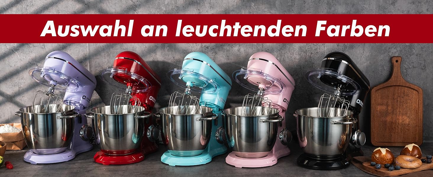 Кухонна машина Küchenmaschine 6 л, 1300 Вт, 10+ швидкостей, з набором насадок (міксер, гак для тіста, вінчик), темно-зелений/червоний