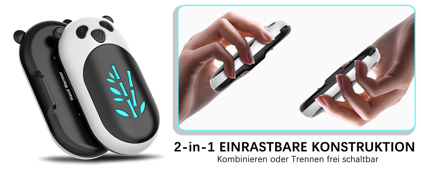 Електричний грієчка для рук, перезаряджається, 6000 mAh, USB, портативний, для жінок та чоловіків, для відпочинку на природі, кемпінгу, полювання, гольфу, Panda, чорний