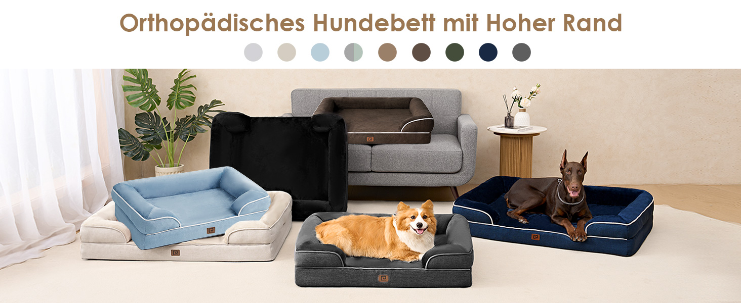 Ортопедичне ліжко для собак EHEYCIGA, великі та середні породи, 91x68 см, Memory Foam, вологостійке, з високим бортиком, сіре