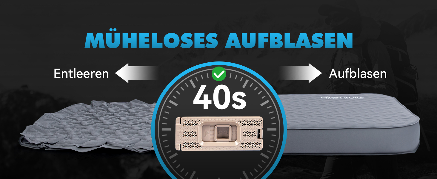 Каремат HIKENTURE самонадувний з вбудованим електронасосом, 10 см товщини, для кемпінгу, туризму та відпочинку на природі