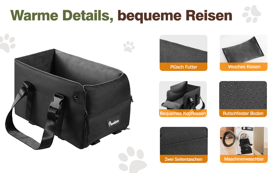 Крісло-переноска для собак Pawaboo: комфортне та безпечне автокрісло для маленьких собак до 11 кг (чорний/сірий)
