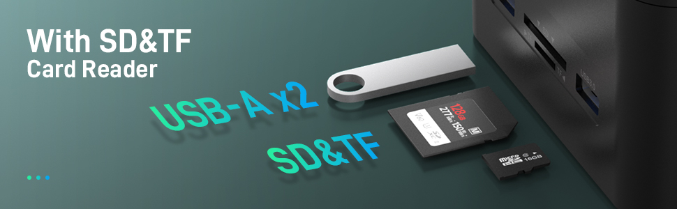 Док-станція для жорстких дисків FIDECO з двома відсіками, USB 3.0, підтримка UASP, TF/SD карт, для HDD/SSD SATA 2.5