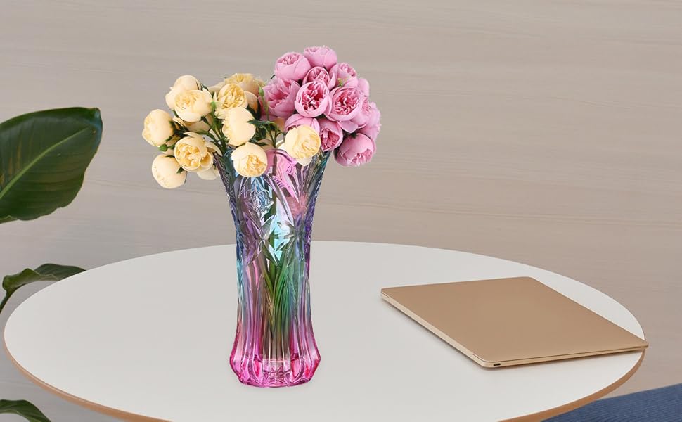 Ваза Gatuida: скляна ваза для декору, сучасний дизайн, кольорова скляна ваза, ваза-радуга, рожева ваза для стильного декору столу, весілля та дому