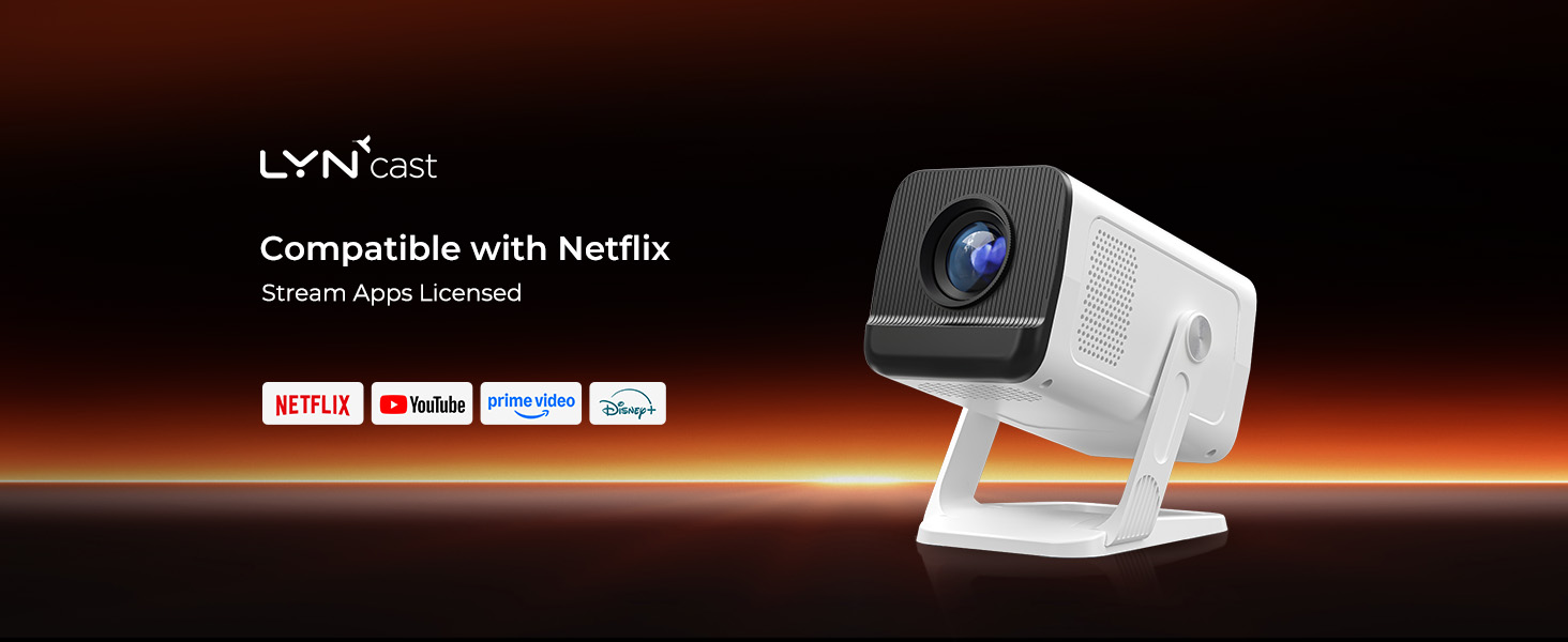 Проектор Mini Beamer 1080P/4K з Android 13 OS, WiFi 6, Bluetooth 5.4, підтримкою Netflix та Google CTS, HDMI, USB, iOS, LYNCAST N300 White