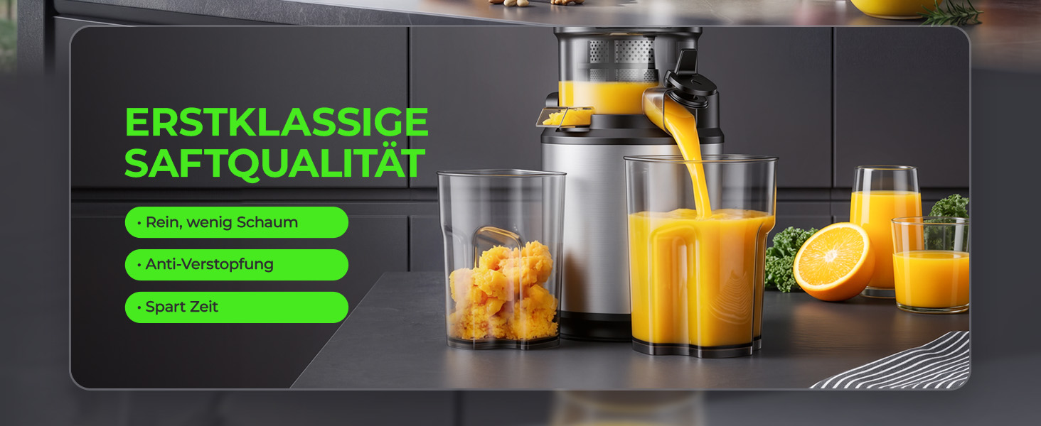 Електрична соковижималка для овочів та фруктів Slow Juicer, шнекова соковижималка для смузі та сорбету, широкий завантажувач 130 мм, 250 Вт, тиха, легка в очищенні, Titanium Gray
