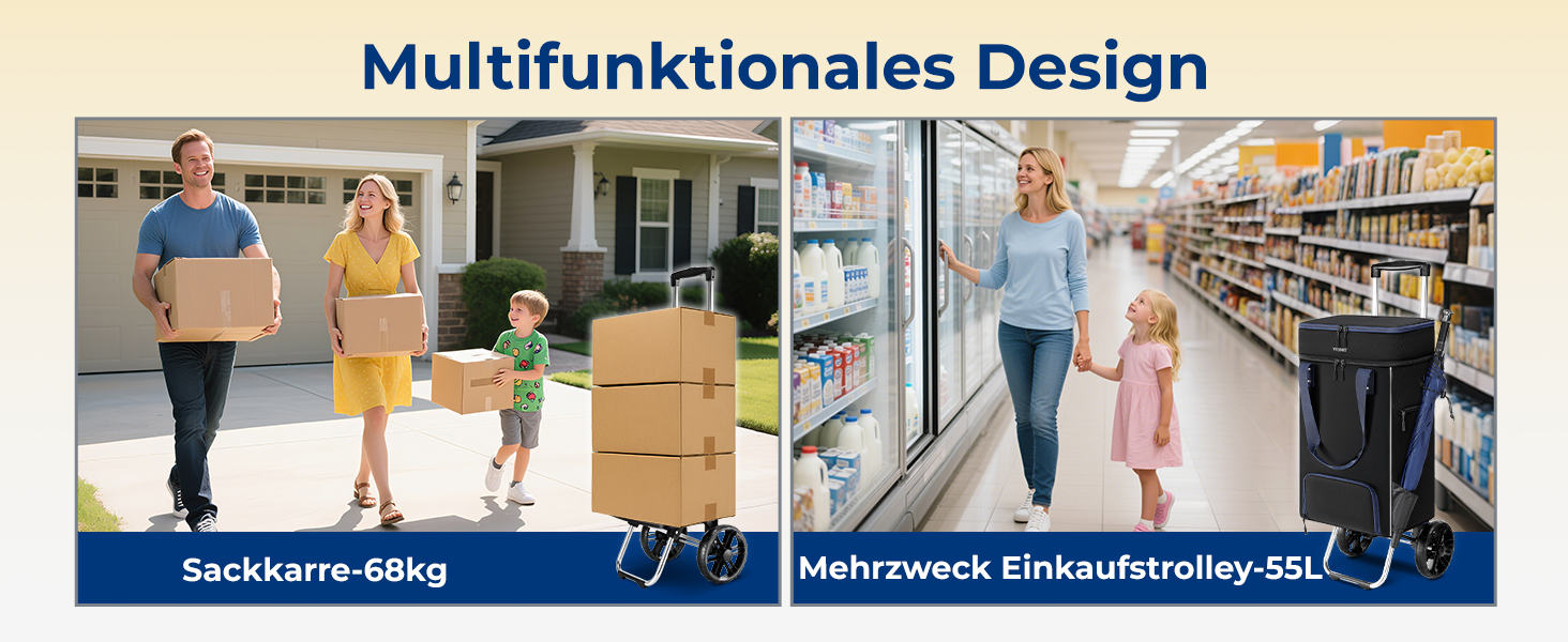 Тролей для покупок Ytonet: складаний, з відділенням для охолодження, 55 літрів, 68 кг, 3-в-1 (сумка-тележка, сумка для покупок), чорний