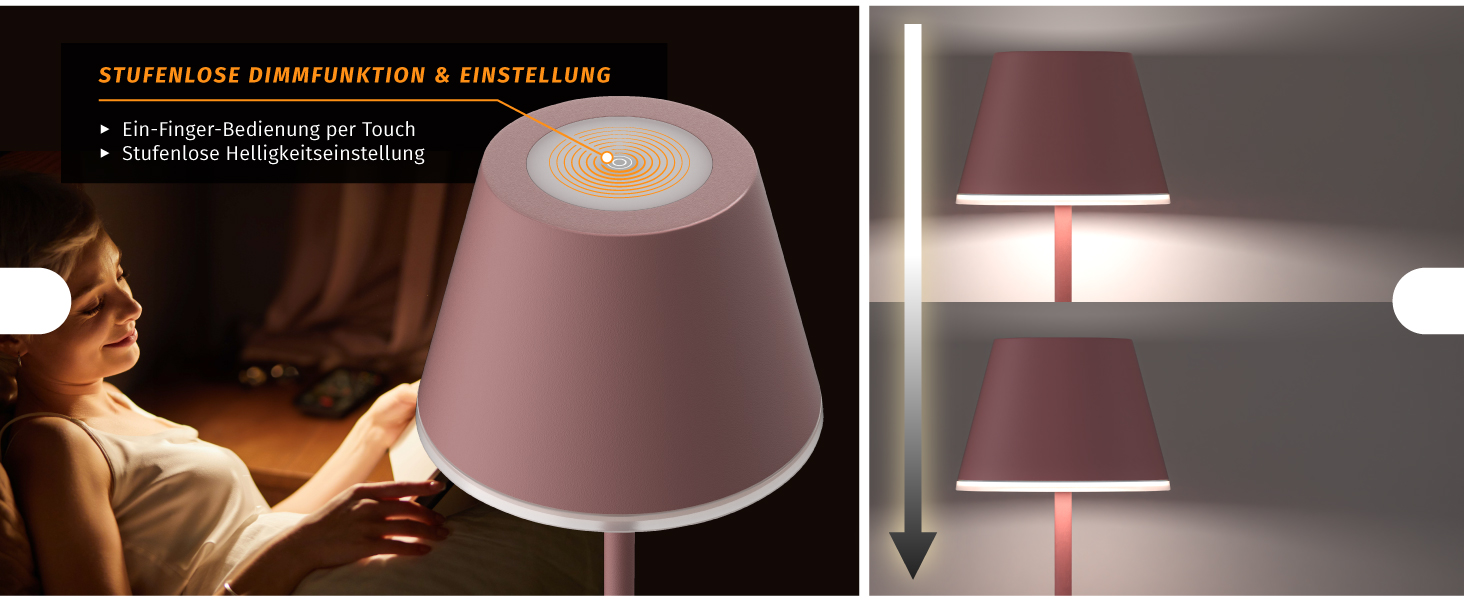 LED настільна лампа CSL з акумулятором - бездротова, сенсорна, диммування, 3 кольори світла, метал, великий акумулятор, для дому та вулиці