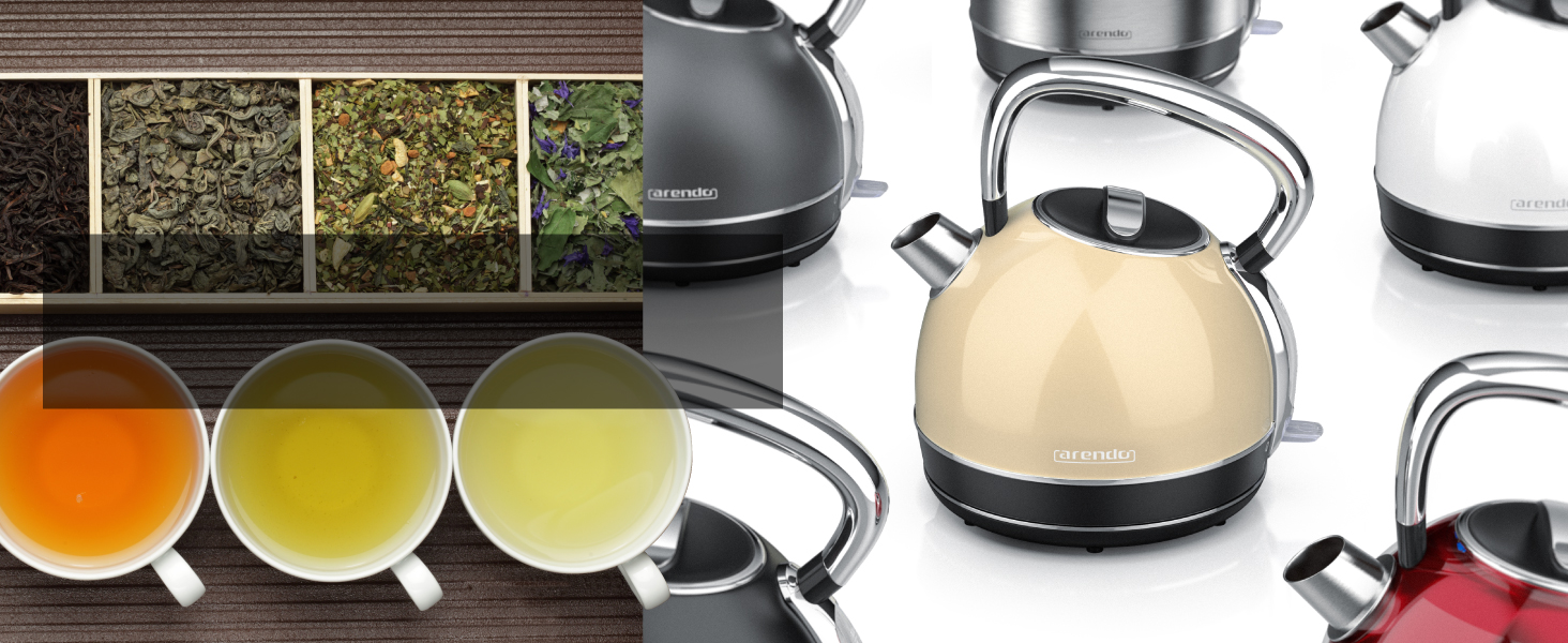 Arendo Retro Stainless Steel Kettle - 2.2L, 2200W, Cool Grey - Electric Kettle with Removable Scale Filter & Auto Shutoff