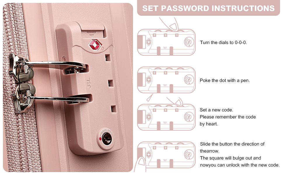 Набір валіз British Traveller: рожевий, з TSA-замком, 3 шт. (100% PP)