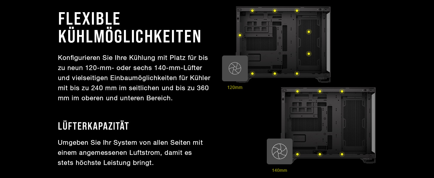 Корпус ПК CORSAIR 2500X mATX з двокамерним дизайном, чорний/горіх, сумісний з платами зворотного підключення, велика гнучкість охолодження, з загартованим склом