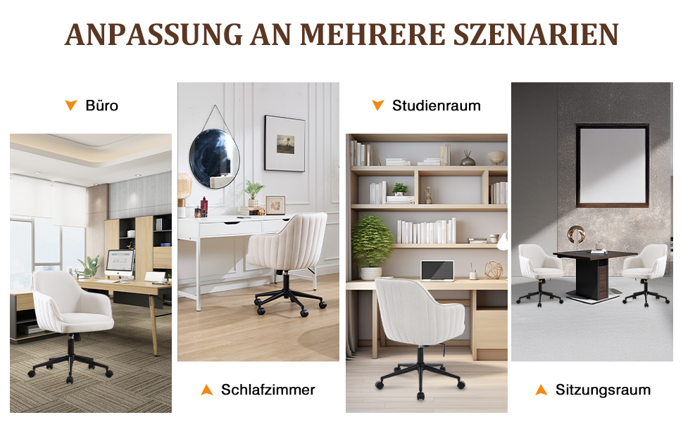 Офісний стілець для дому та офісу до 136 кг, обертовий, оксамит, з підлокітниками та колесами, ергономічний, білий