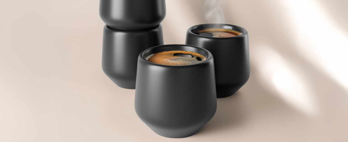 Набір чашок для еспресо Miamio 4 шт. (90 мл) з кераміки без ручки, чорний