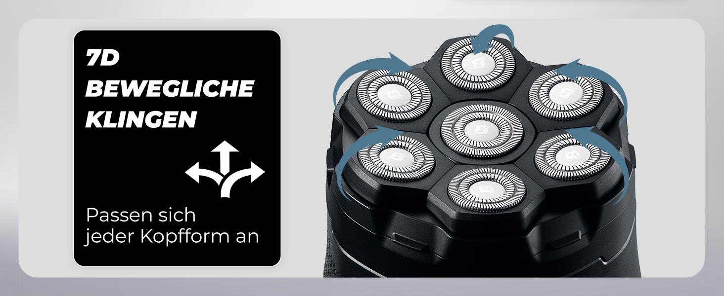 Бритва для гоління голови BALDWIN 7D з магнітною голівкою для чоловіків | Електробритва для лисих | Бритва для голови, сухе та вологе гоління, водонепроникна