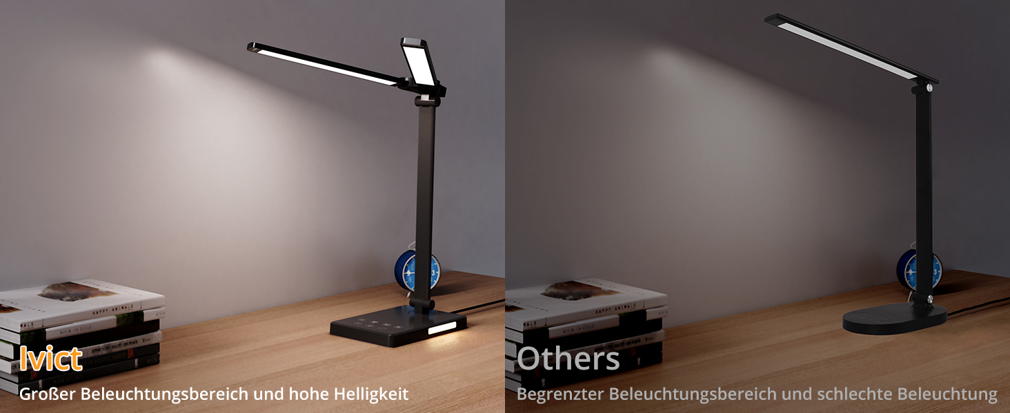 iVict LED лампа для столу з регульованими Swing Arms, 5 режимів, сенсорне керування, таймер, USB-порт, пам'ять, для дітей, білий колір