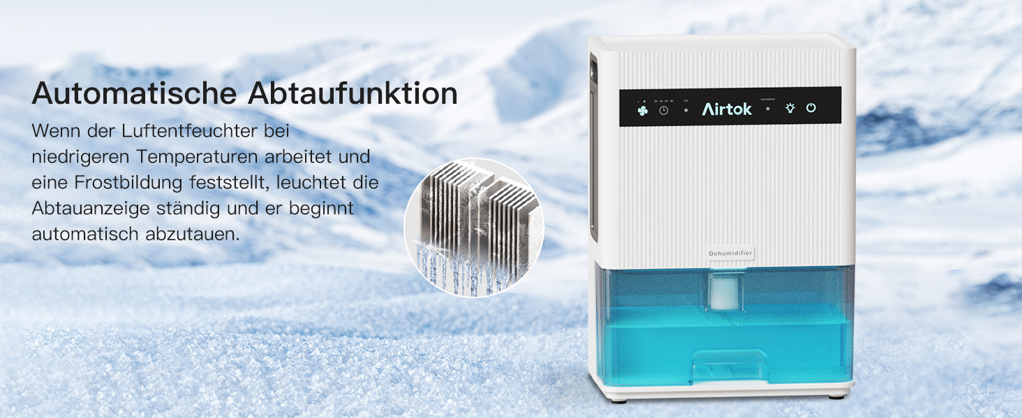 Електричний осушувач повітря Airtok 3000 мл, 35 м² для спальні, підвалу, з таймером, авторозморожуванням, 7 кольорів підсвічування