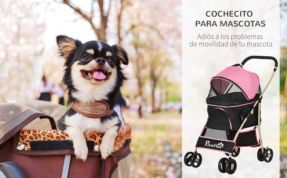 PawHut 3 в 1 розкладний візок для собак, візок для домашніх тварин, візок для дітей, маленький візок для собак з знімним кошиком для зберігання, ремені безпеки та подушка, рожевий