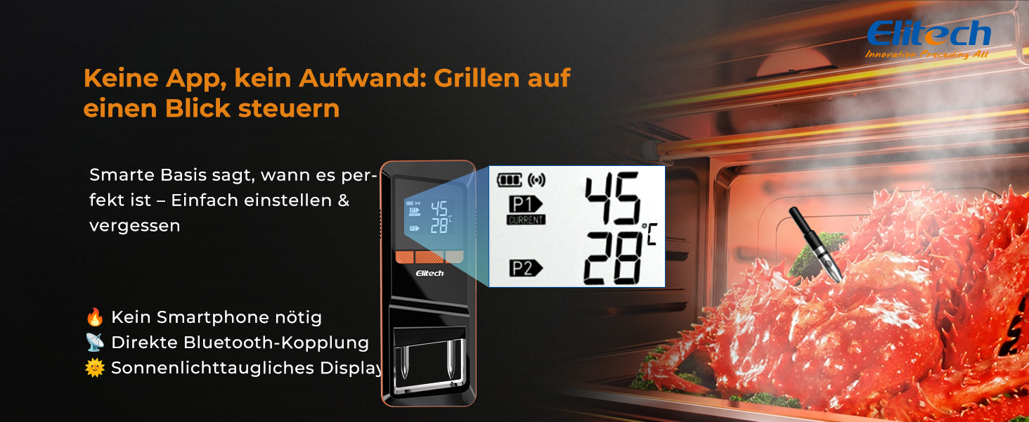 Bluetooth термометр для м'яса Elitech з двома зондами, IP67, 0-300°C, для гриля, духовки, ротисерії, фритюрниці, кухні