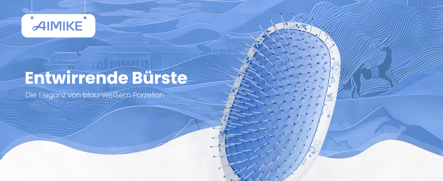 AIMIKE Rose Luxe Щітка для розчісування волосся, безболісна, з вентиляцією та ультрам'якими гнучкими щетинками, легко розплутує вузли, для мокрого та сухого волосся, для жінок, дівчаток та дітей (Porcelia Qing-Air Cushion)