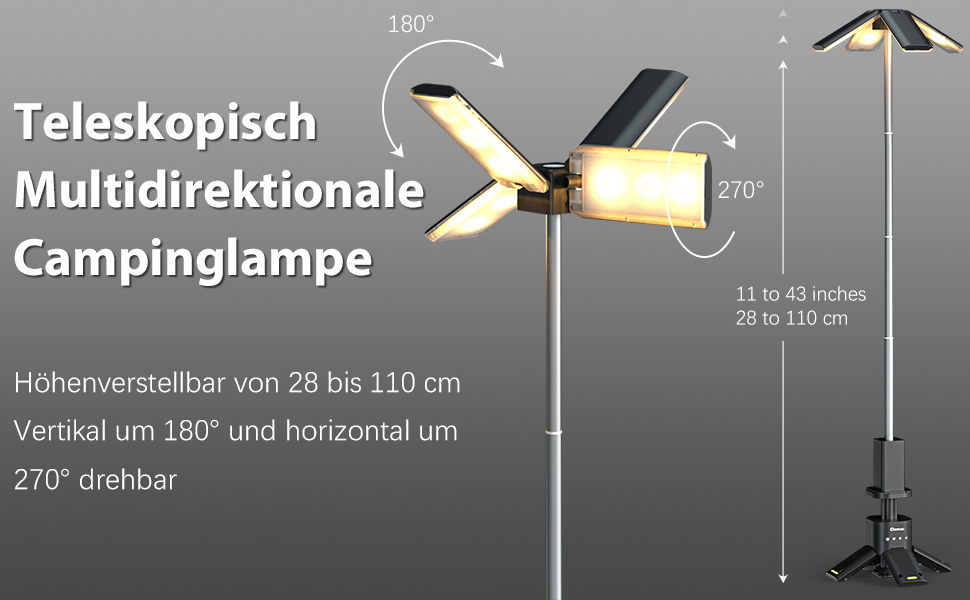 Кемпінговий телескопічний LED ліхтар Clemas 14000 мА·г, магнітний, багатоцільовий, акумуляторний, бездротовий, диміруємий, для будівництва, намету, 6000 Лм, IPX5, водонепроникний