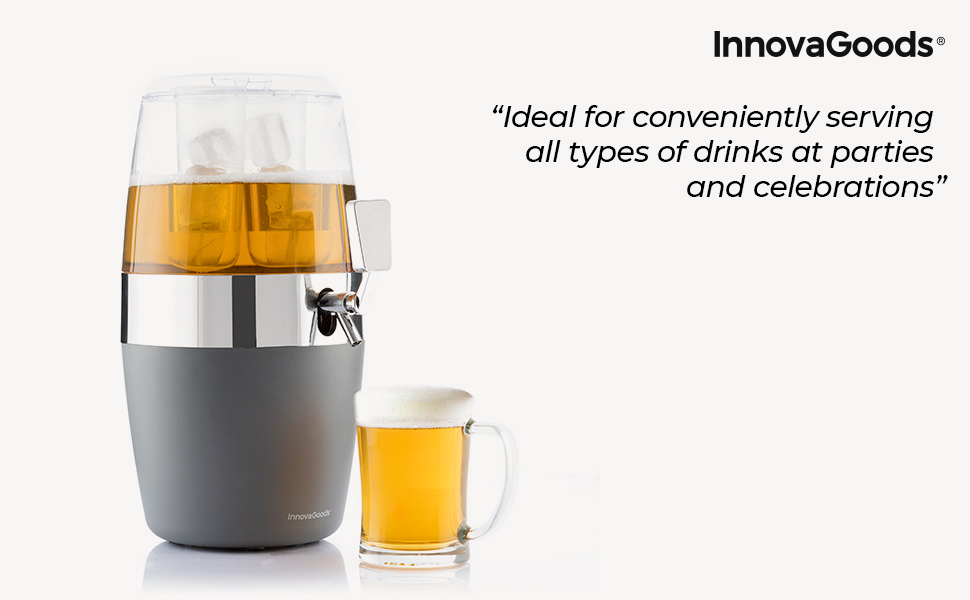 Диспенсер для пива InnovaGoods® 4L, кулькова форма, з охолоджувальною вставкою, сірий, 22x41,7x26,5 см