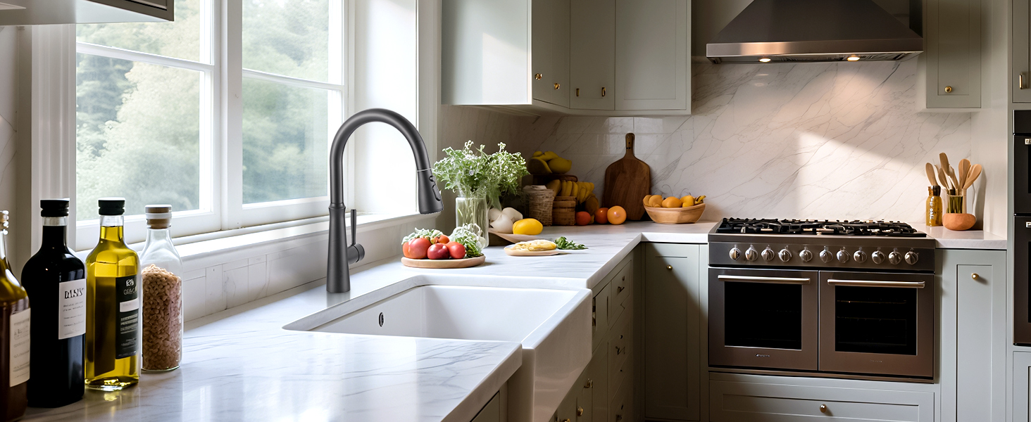 Кран кухонний iVIGA висувний з душем, водоспад, 360° поворот, мікшер, 3 режими, брашований нікель