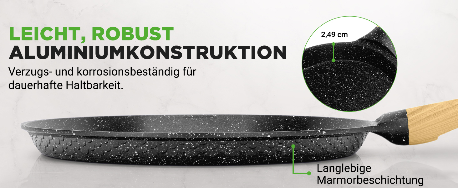 Сковорода для млинців Nutrichef з антипригарним мармуровим покриттям 23 см, індукція, алюміній, з дерев'яною лопаткою