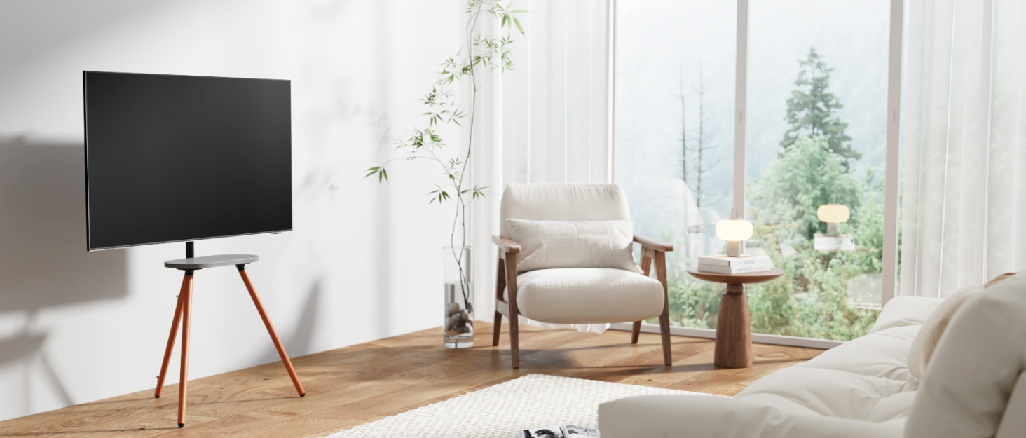 Підставка для телевізора ECOTINY на колесах для 49-75 дюймів, до 40 кг, Easel Design, металева конструкція та полиця з дерева, чорна