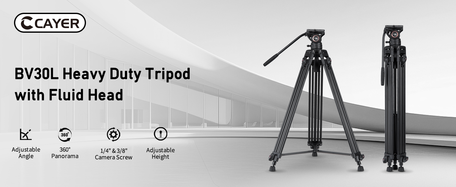 Штатив відео Cayer BV30L 72 дюйми - професійний штатив з алюмінію, рідинний упор K3, середній розвід, 6 кг, для DSLR/відеокамер + бонус Quick Release Plate
