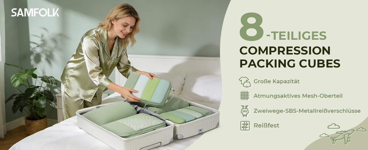 8-кількість компресійних кубиків для одягу, органайзер для валізи, чорний (8 шт., мат-зелений)