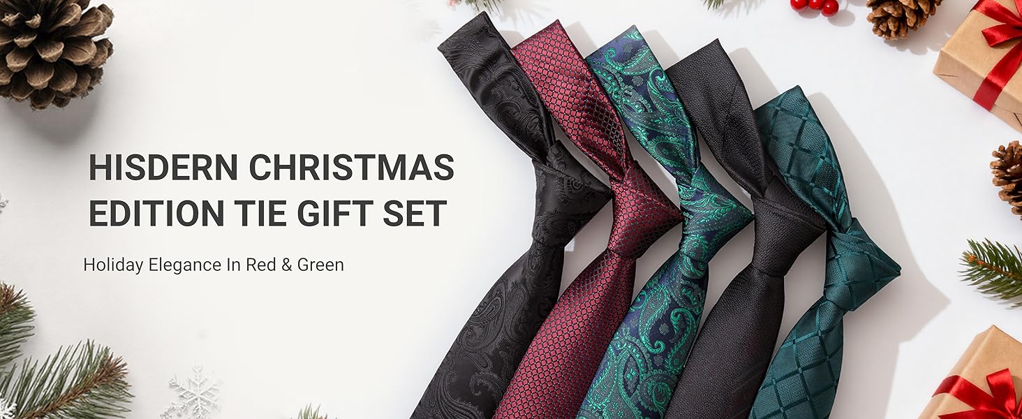 HISDERN Набір краваток для чоловіків (5 шт.) з кишеньковим хустинкою. Класичний елегантний аксесуар для весілля. Шовкові краватки та хустинки в подарунковій коробці.