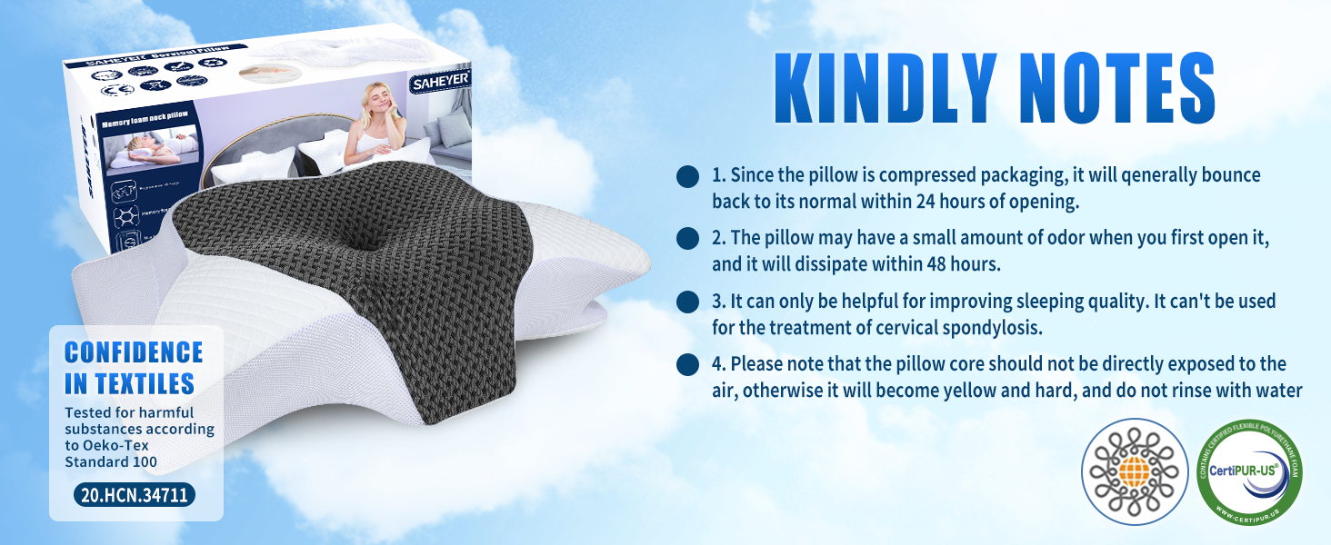 Подушка для шиї SAHEYER з Memory Foam, ортопедична, ергономічна, для сну на боці, 60x35.5x10/13 см (сіра)