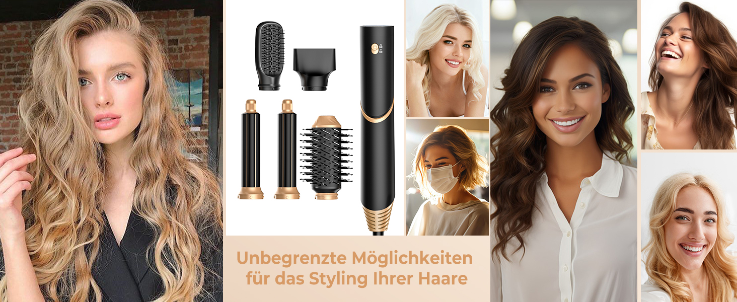 Стиліст для волосся 5 в 1: фен, плойка, щипці, брашінг, об'єм. Чорний