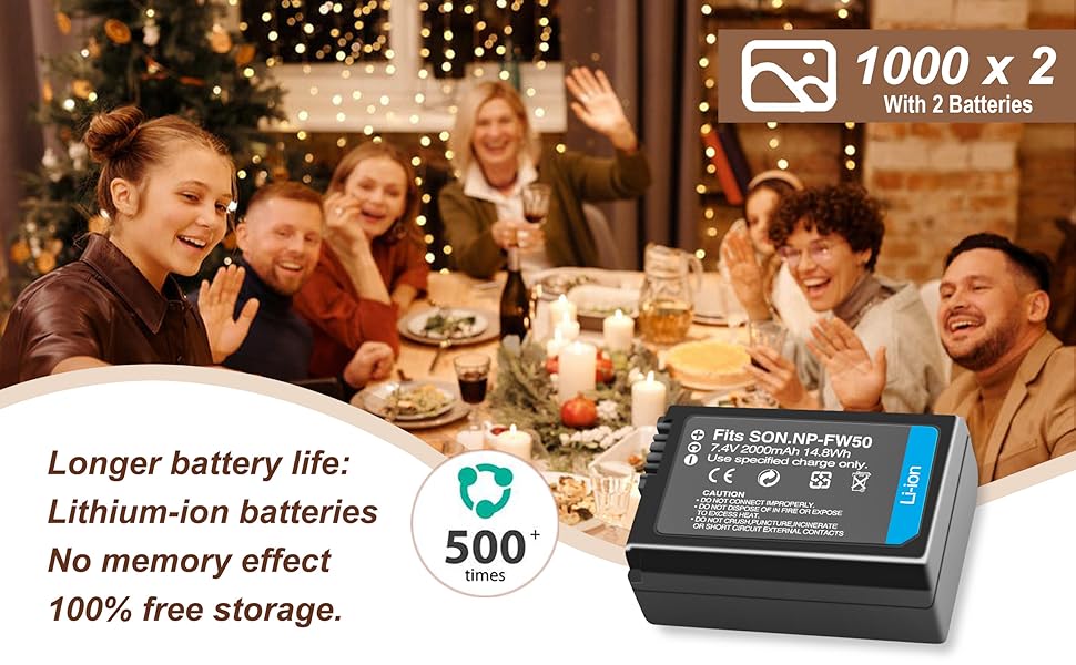 Акумулятор NP-FW50 2000mAh з LED-зарядним пристроєм для камер Sony Alpha A6000, A6500, A6400, A6300, A7, A7II, A7R, A7RII, A7S, A7SII, A7S2, RX10, NEX-3/5/7, 6000, 6400, ZV-E10 (2 шт.)