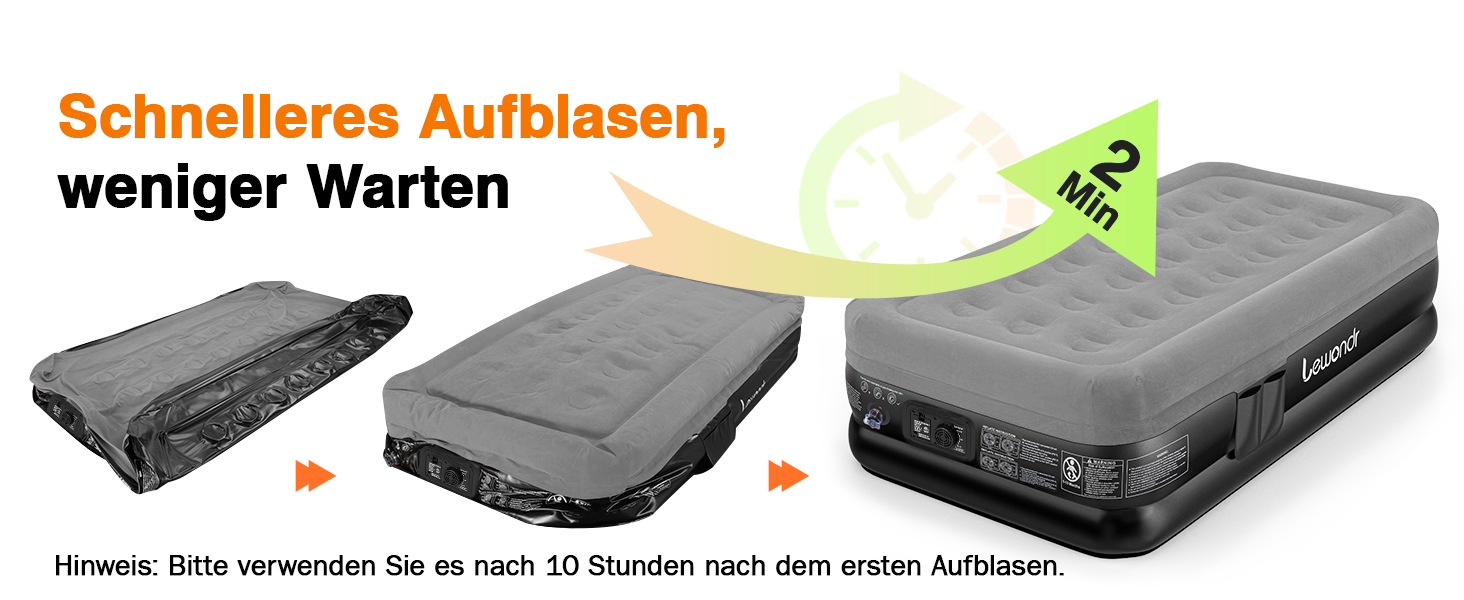 Надувне ліжко Lewondr для 2 осіб з вбудованим насосом, комфортна надувна матрац, самонадувна, для кемпінгу, дому, гостей, подорожей (300 кг MAX), (191x99x46 см, сірий)