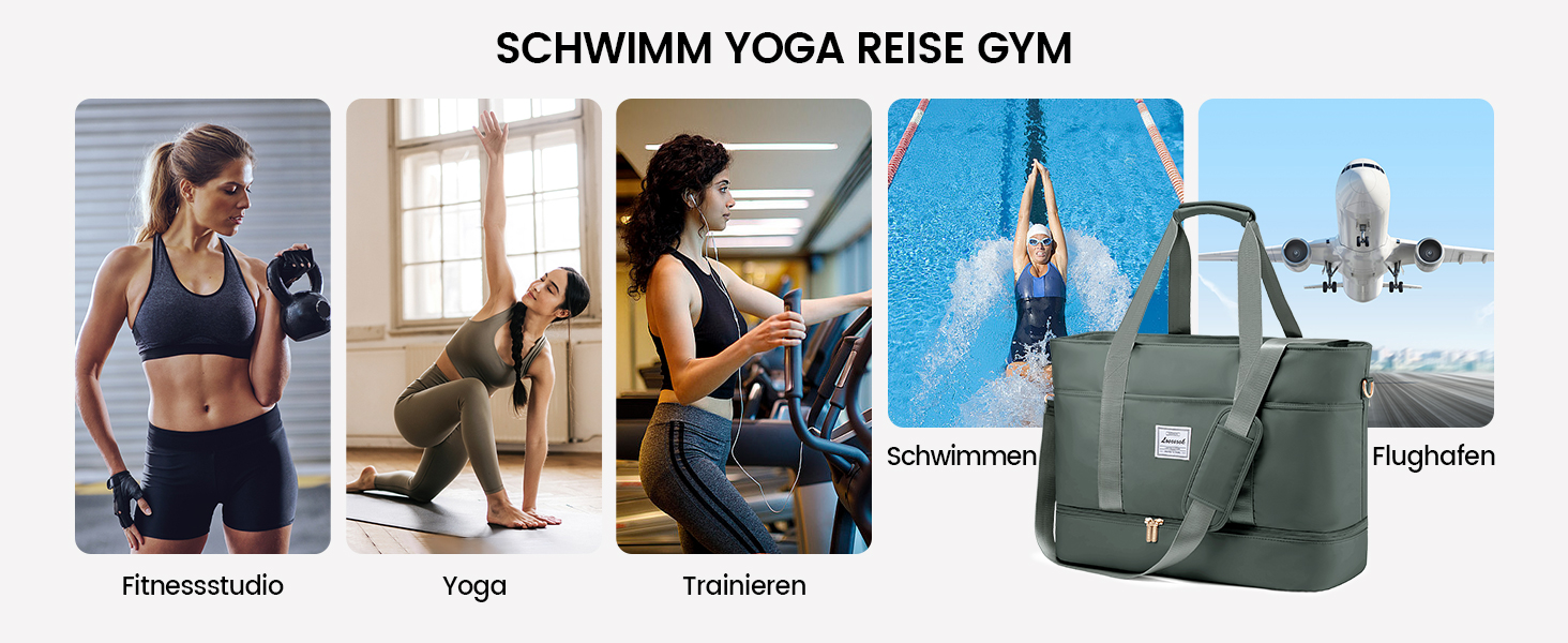 Сумка-валіза LOVEVOOK для жінок, водонепроникна, 42L, зелено-бежева. Ідеальна для подорожей, спортзалу, пологів та Ryanair. Має відділення для взуття та клінічна сумка.