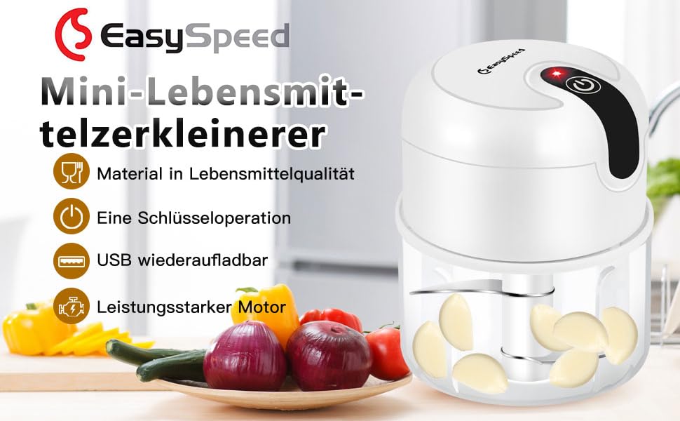 Електричний міні-подрібнювач EasySpeed Zerkleinerer: 250 мл, для м'яса, овочів, дитячого харчування, кемпінгу, USB-C зарядка, білий