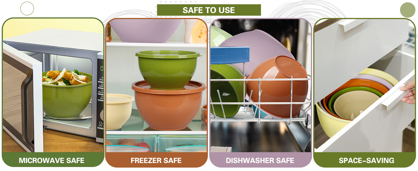 Набір салатниць з кришкою, міски для перемішування з пластику, набір вкладишів для кухні, великий набір місок, сервіровочні тарілки ідеальні для змішування та подачі, BPA-free (Жовтий)