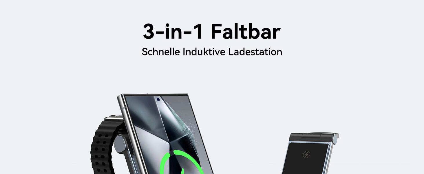 База для бездротової зарядки 3-в-1 для Samsung Galaxy S25 Ultra, S24, S23, S22, S21, S20, Z Flip, Z Fold, Galaxy Watch 8/Ultra/7, Galaxy Buds, 20W, чорний