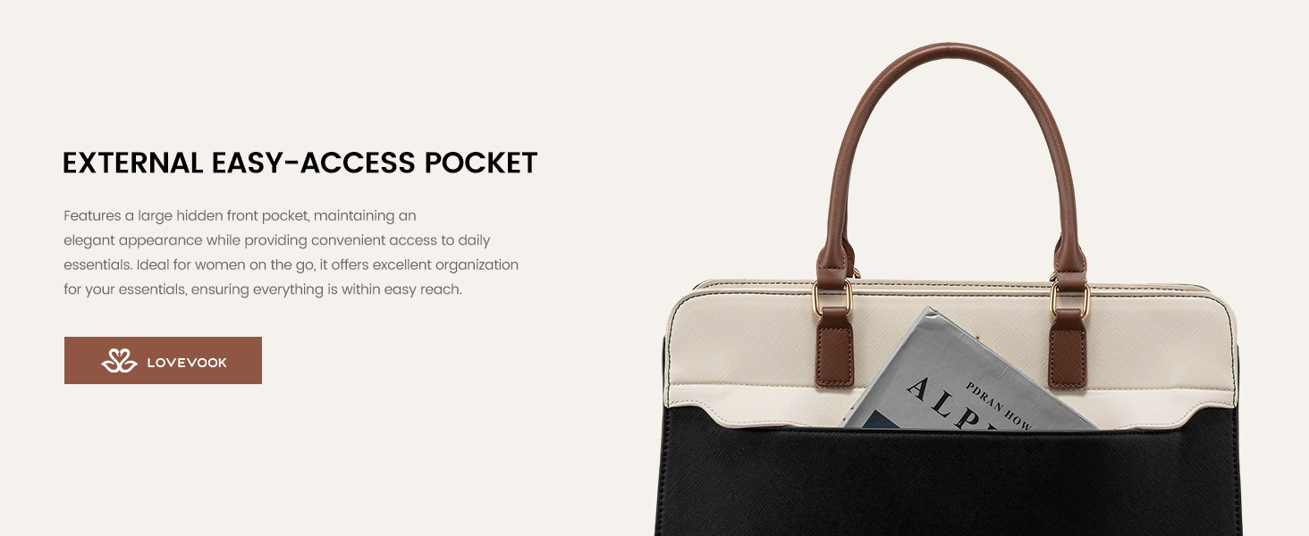 LOVEVOOK Сумка для ноутбука 15.6 дюймів, жіноча, для роботи, шкіряна, велика, універсальна, сумка-шоппер, для офісу, школи, діловий стиль, бежево-чорний-коричневий