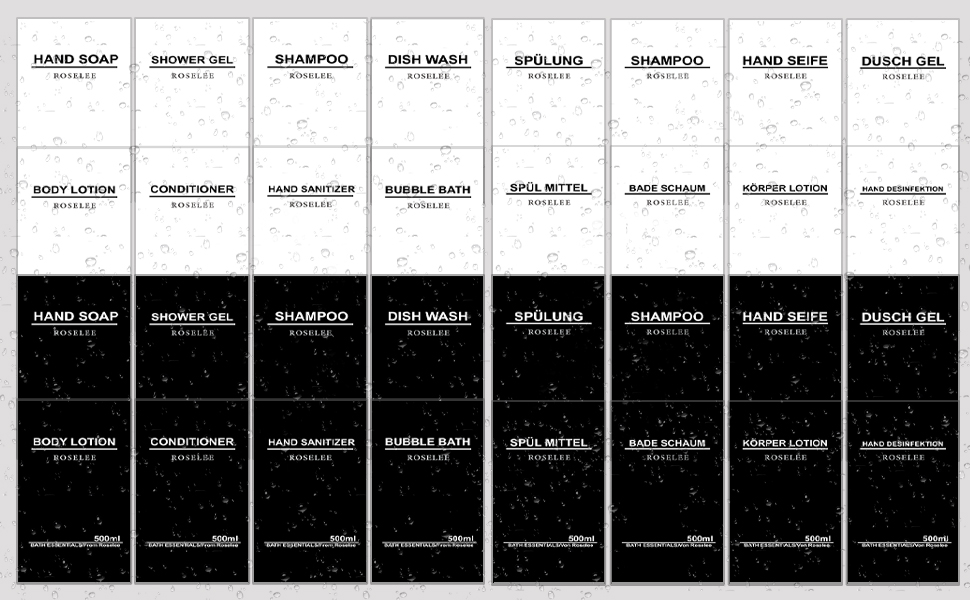 Набір з 3 дозатори для мила Roselee на стіну, 500 мл, без свердління, для душу, шампуню, ванни, чорний