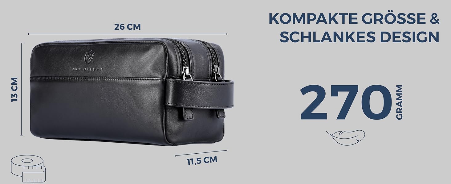 Чоловіча та жіноча косметичка VON HEESEN з натуральної шкіри - дорожня сумка, несесер для подорожей, чорна, велика (2 відділення)