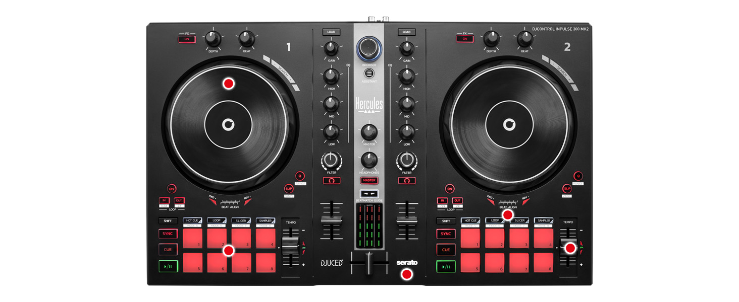 DJ контролер Hercules DJControl Inpulse 300 MK2 – 2 деки, 16 педів, вбудована звукова карта