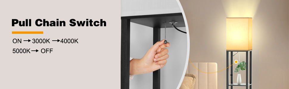 Світлодіодна торшер з дерева, 1.6м, з цоколюванням E27 (3000K-5000K), ретро торшер з 3 полицями, 3 колірні температури, настільна лампа з абажуром для спальні, кута, вітальні, офісу, чорний