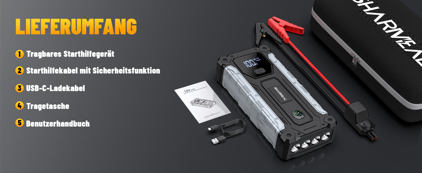 Powerbank для авто SHARMEAL 6000A: пусковий пристрій, 12V, LCD, LED, для бензинових та дизельних авто (до 10.0 л)