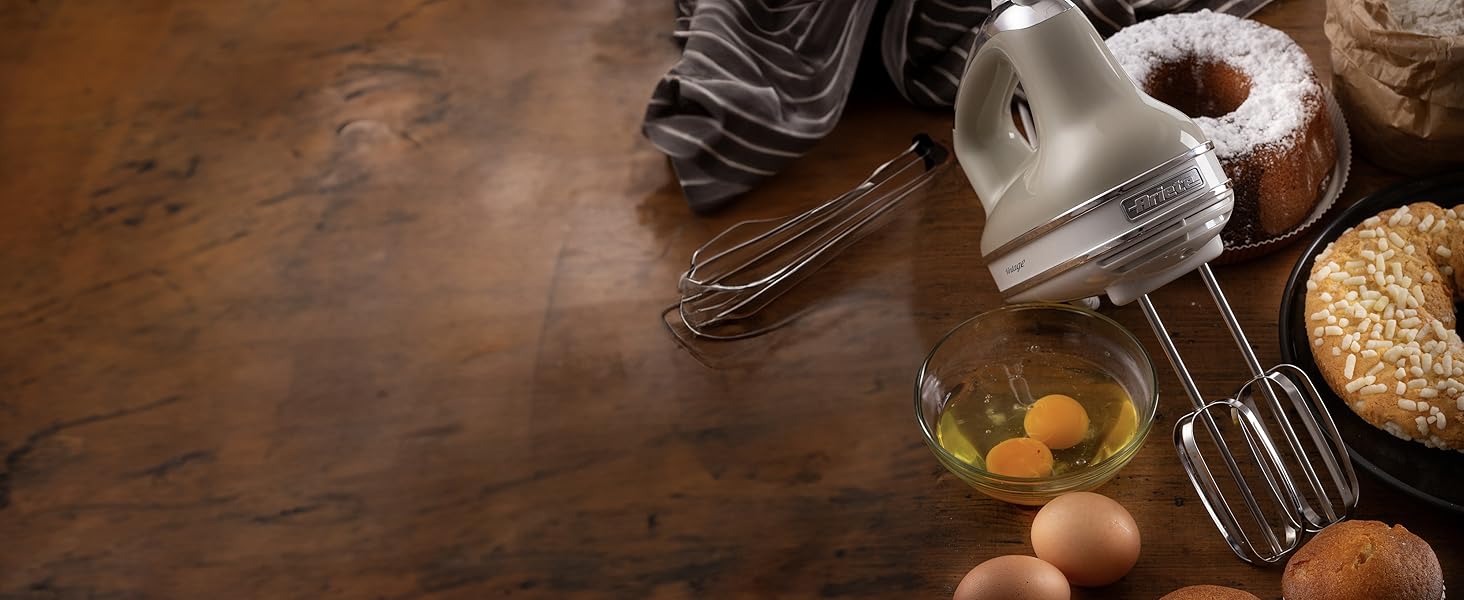 Міксер ручний Ariete Vintage 1548, 450W, Бежевий, 5 швидкостей, турбо-функція, 2 насадки для тіста та збивання